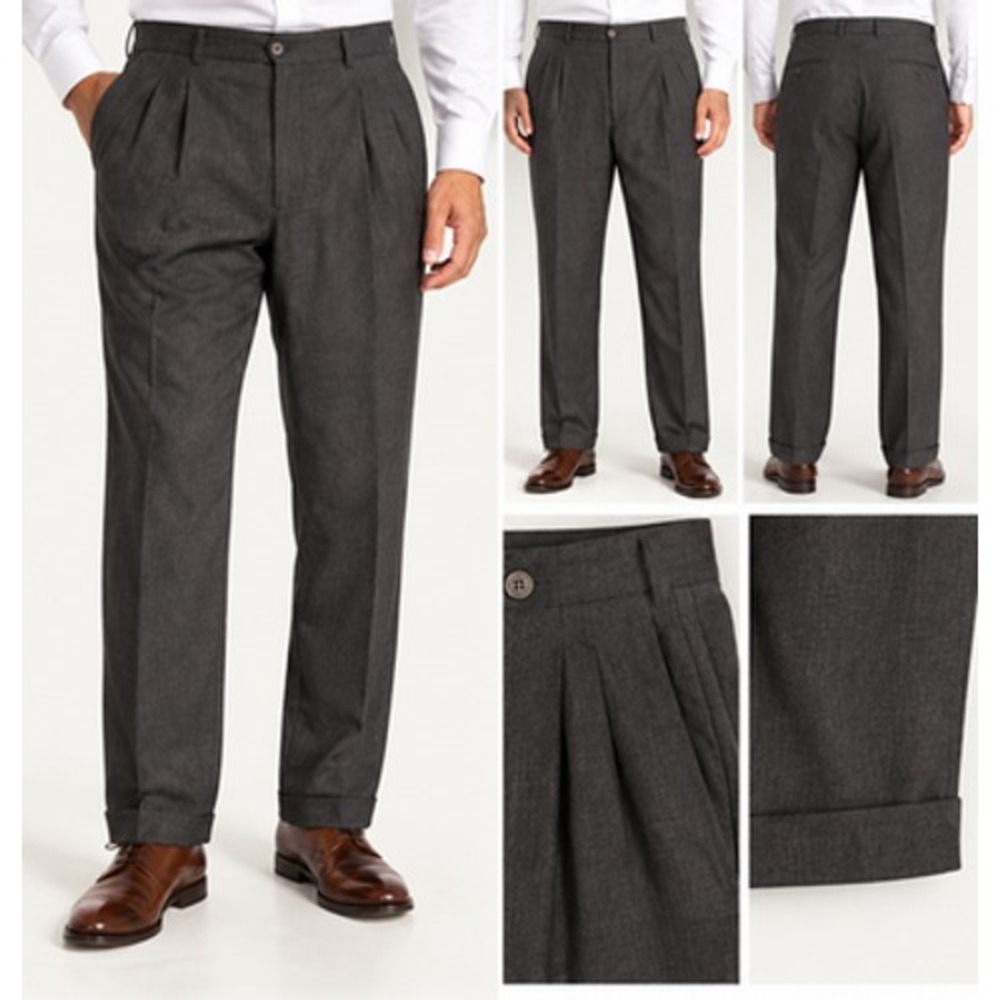 Jos A Bank Mens Wool Dress Pants Gray Pleated Cuffed Classic Trousers 38x29
